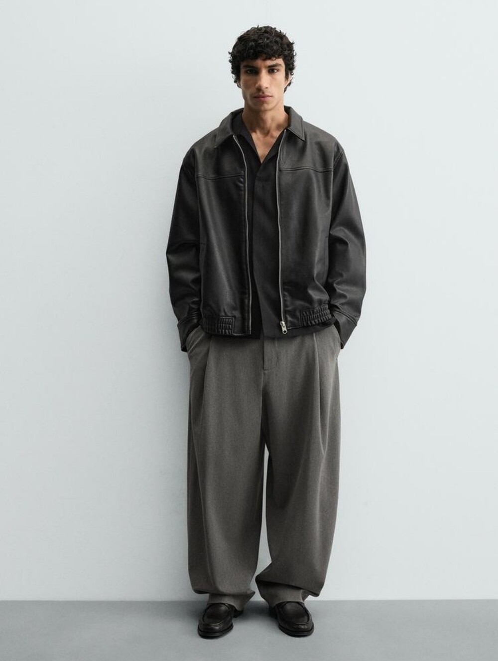 Zara Men's Faux Leather Bomber Jacket Large